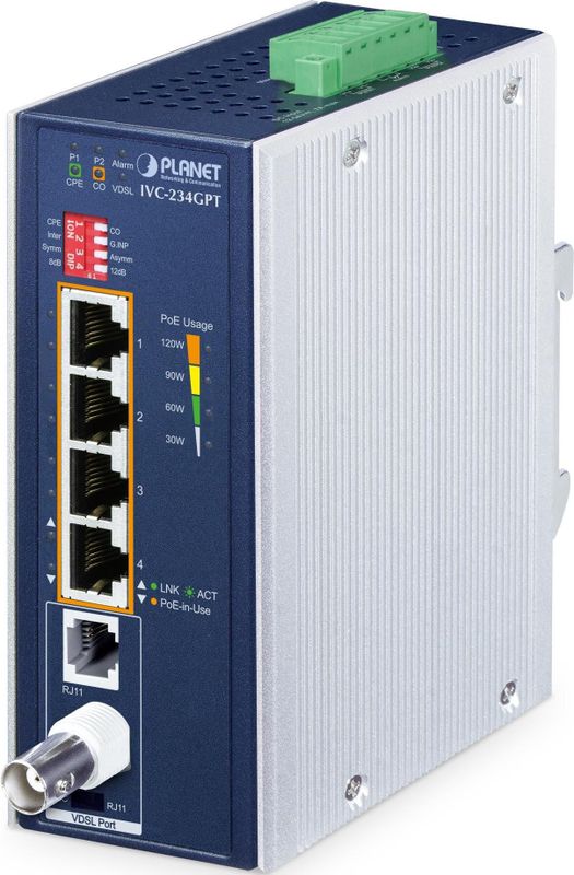 Planet - IVC-234GPT - 4-Port 1G Ethernet PoE to VDSL2 Extender