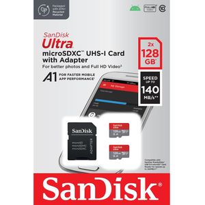 SanDisk Ultra microSDXC 128GB - 2 pak - 140 MB/s - UHS-I