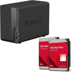 Synology DiskStation DS223 2-bay NAS-server lege behuizing + 16TB WD Red SATA 3.5"" harde schijf (2 x 8 TB, WD Rood), Netwerkopslag