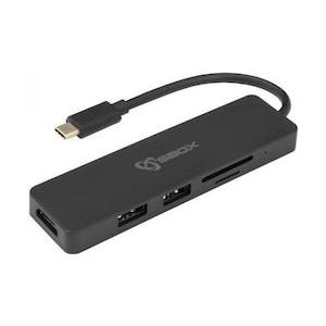 Sbox TCA-51 USB-C station (USB-C, 2 Havens), Docking station + USB-hub, Zwart
