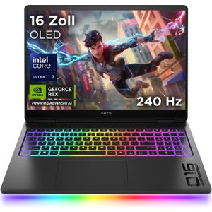 HP Omen 16-ah0073ng (15.98", 2000 GB, 32 GB, DE, Intel Core Ultra 7 255HX), Notebook, Zwart