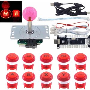 NoName Arcadeknoppen en joystick met LED-achtergrondverlichting - ROOD (Raspberry Pi 3), Accessoires voor spelcomputers, Rood