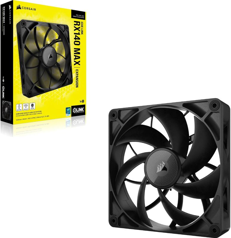 CORSAIR iCUE LINK RX140 MAX 140 mm PWM Ventilator - Zwart - Vloeibare Kristallen Polymeer - Magnetische Koepellager