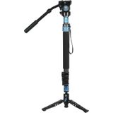 Sirui P-424FS + VH-10 Carbon monopod 170 cm met statiefspreider + videokop (Metaal, Koolstof), Statief, Zwart