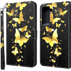 Cover-Discount Galaxy S21 FE - hoesje glittereffect vlinder goud (Galaxy S21 FE), Smartphonehoes, Goud