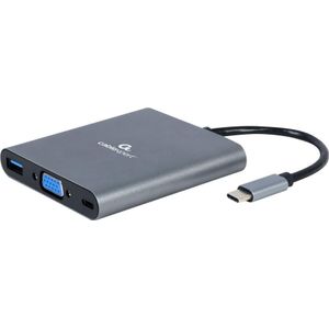 Gembird A-CM-COMBO6-01 (USB C), Docking station + USB-hub, Grijs