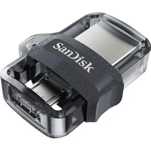 SANDISK Ultra Dual Drive M3.0 (256 GB, USB-A), USB-stick, Zilver, Transparant, Zwart