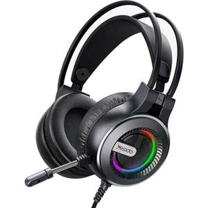 Yesido - Wired Headphones (EK02) - for Gaming, Jack 3.5mm, with Microphone, RGB LED Lights - Black (Bedraad), Gaming headset, Zwart
