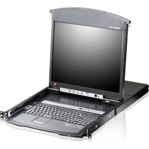 Aten KL1508AiN FR Cat.5 KVM over IP Switch 8-poorts, 19"-LCD, Dual-Rail, FR-Layout, KVM schakelaars, Zwart