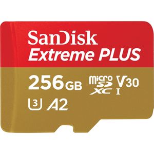 SANDISK Ext PLUS microSDXC +SD /s (256 GB, microSDXC, U3, UHS-I), Geheugenkaart, Goud, Rood
