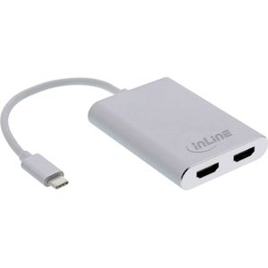 InLine USB-converter voor twee schermen (HDMI, 10 cm), Data + Video Adapter, Wit, Zilver