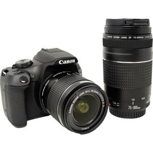 Canon Digitale camera EOS 2000D + EF-S 18-55 IS II en EF 75-300 III (18 - 55 mm, 24.10 Mpx, APS-C / DX), Camera, Zwart