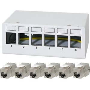 LogiLink Patch Panel 6 Port mit 6 Cat.6A Keystone Modulen, Server accessoires, Wit