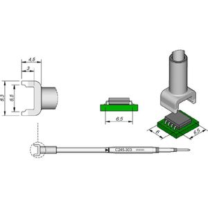 JBC SMD desoldeerstift serie C245, C245303/6,5 x 6,0 mm, voor dubbel in-line IC, Soldeer accessoires