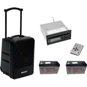 Omnitronic Set MOM-10BT4 Modulair Draadloos PA-systeem + CD-speler met USB&SD + 2x oplaadbare batterijen (Actief), PA-luidsprekers, Zwart