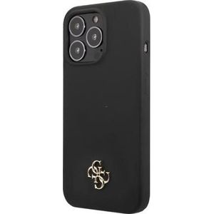 Guess 4G Silicone Metalen Logo (iPhone 13 Pro Max), Smartphonehoes, Zwart