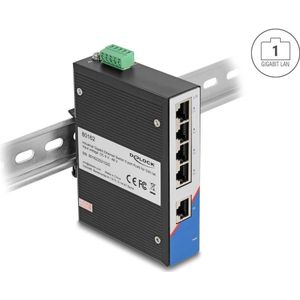 Delock Industrie Gigabit Ethernet Switch 5 Port RJ45 für Hut (5 ports), Netwerkschakelaar, Zwart