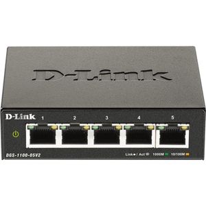 D-Link DGS 1100-05V2 (5 ports), Netwerkschakelaar, Zwart