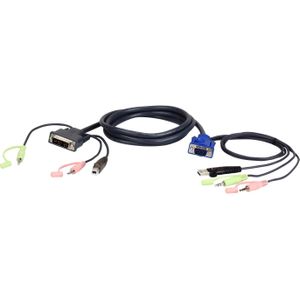 ATEN VGA USB to DVI KVM Cable 3m toetsenbord-video-muis (kvm) kabel Zwart, Blauw, Groen, Roze