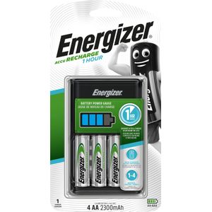 Energizer Herladen 1 uur (4 Pcs., AA, AAA, 2300 mAh, Oplaadbare batterijen + lader), Acculader