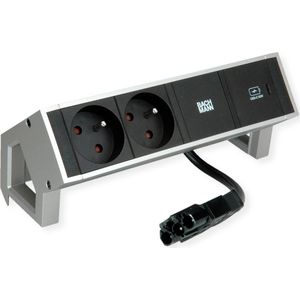Bachmann - DESK2 - Stekkerdoos - Inox Gelakt Metaal - 2 UTE-stopcontacten - USB-C 30W