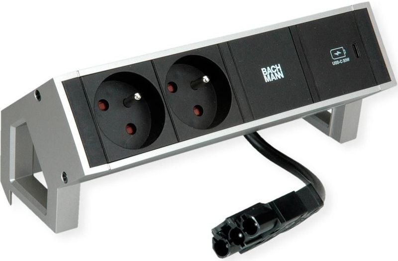 Bachmann - DESK2 - Stekkerdoos - Inox Gelakt Metaal - 2 UTE-stopcontacten - USB-C 30W