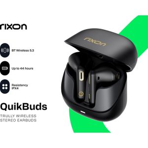 Rixon QuikBuds Oordopjes zwart (Draadloze), Koptelefoon, Zwart