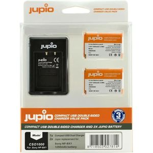 Jupio Dubbele laderset voor Sony NP-BX1 + 2x batterijen (Stel), Stroomvoorziening voor de camera, Zwart