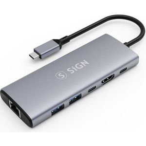 SIGN HUB USB-C to USB-A / USB-C / HDMI / RJ45 (USB-C), Docking station + USB-hub