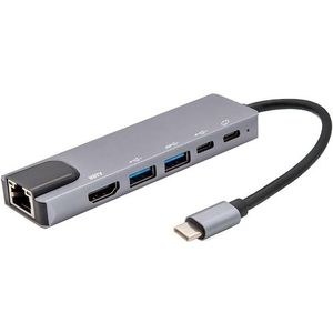 E+P MPA6 (USB-C, 6 ports), Docking station + USB-hub, Zilver