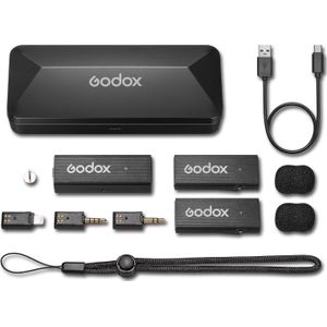 Godox MoveLink Mini LT Kit2 2,4 GHz draadloos microfoonsysteem (Podcasting, Interviews / presentaties, Live, Videografie), Microfoon