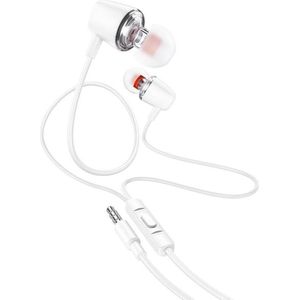 Hoco Wired headphones wire earphones Jack 3,5 mm with microphone M107 white (Bedraad), Koptelefoon, Wit