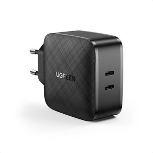 Ugreen USB-C Dual Power Delivery snellader PD 66 Watt 5-21V 3A (66 W, Stroomvoorziening), USB-lader, Zwart