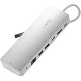 LINQ Connects 9in1 PRO SSD 140W USB-C Multiport Hub (USB-C, 9 Havens), Docking station + USB-hub, Grijs, Wit