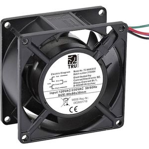 Tru Components TC-NA8038-D Axiallüfter 230 V/AC, 120 V/AC 85 m³/h (L x B x H) 80 (80 mm), PC ventilator, Zwart