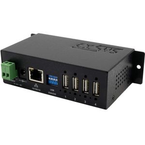 Exsys Ethernet GLAN 1x naar 4x USB2.0 4-poorts apparaatserver, incl. voeding, 15KV ESD, Printer server