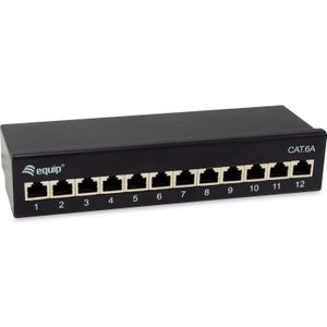Equip - 326622 - Patchpaneel - Zwart - 12 poorten x Cat.6A RJ45 - Staal
