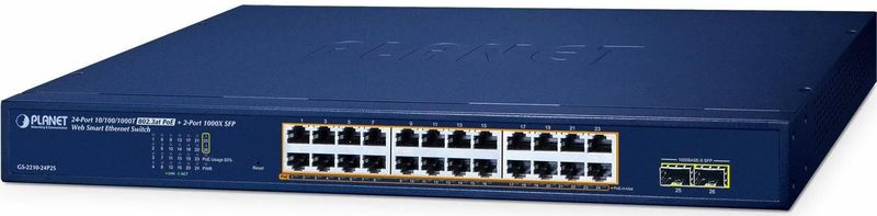 Planet - Switch Websmart - 24 Poorten - Giga PoE +2 xSFP - 260W
