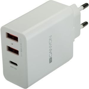 Canyon Lader 2xUSB-A + 1xUSB-C 2,4A/30W PD wit retail (30 W), USB-lader, Wit