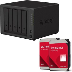 Synology DiskStation DS1522+ 5-bay NAS-server lege behuizing + 16TB WD Red Plus SATA 3.5"" HDD (2 (2 x 8 TB, WD Red Plus), Netwerkopslag, Zwart