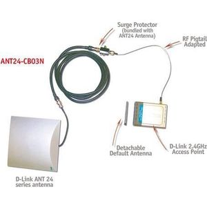 D-Link ANT24-CB03N, buitenantenne kabel 3m, laag verlies, Netwerkantenne