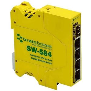 Brainboxes Ethernet-switch, IP20, RJ45-poorten 4, glasvezelpoorten 1SFP, 1Gbps, onbeheerd (5 ports), Netwerkschakelaar