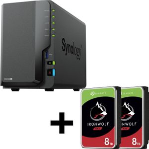 Synology DiskStation DS224+ 2-bay NAS-server lege behuizing + 16TB (2x8TB) Seagate Ironwolf SATA (2 x 8 TB, Seagate Ironwolf), Netwerkopslag