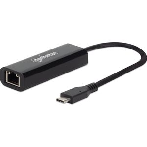 Manhattan USB 3.2 Gen 1; Multi-Gigabit Ethernet met 10/100/1000 Mbit/s en (USB 3.2, RJ45 2.5 Gigabit Ethernet (1x)), Netwerkadapter, Zwart