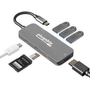 Plugable Technologies USBC-7IN1 laptop dock & poortreplicator Bedraad USB 3.2 Gen 1 (3.1 Gen 1) Type-C Zwart