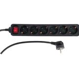 Stekkerdoos - Zwart - Kunststof - 6 Stopcontacten - 1,4 Meter Kabel