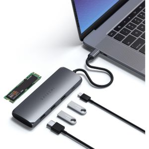 Satechi Hybride multipoort (USB-C, 7 ports), Docking station + USB-hub, Grijs