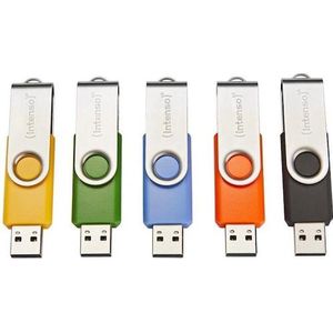 Intenso MEMORY DRIVE FLASH USB2 5X64GB MULTIPACK 3503595 INTENSO (64 GB, USB 2.0), USB-stick, Veelkleurig