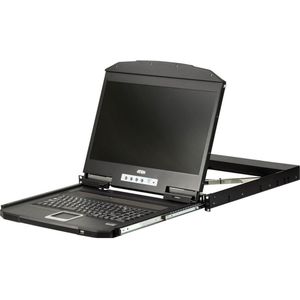 Aten CL3700NW CH Korte diepte single rail 18,5" LCD console (USB HDMI), CH layout, KVM schakelaars, Zwart