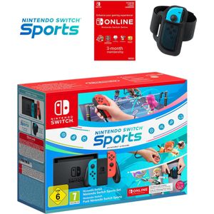 Nintendo Switch Console - Neon Blauw/Neon Rood Nintendo Switch Sportset + 3 Maanden NSO (Switch), Spelcomputer, Blauw